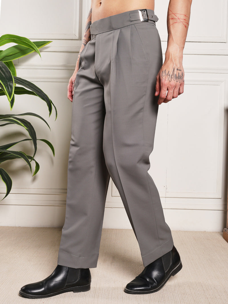 Loose Fit Classic Buckle Perfect Grey Gurkha Pants
