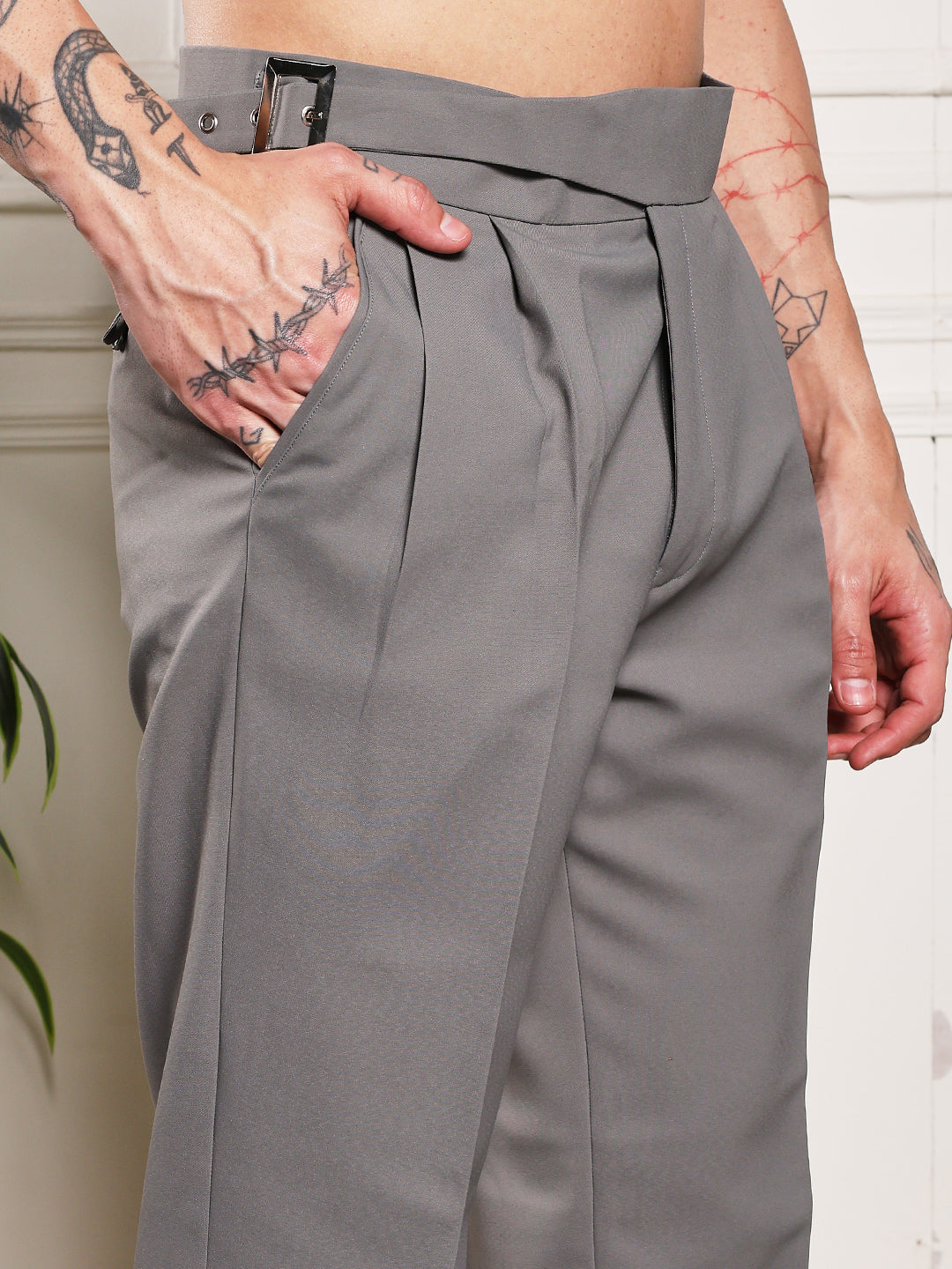 Loose Fit Classic Buckle Perfect Grey Gurkha Pants