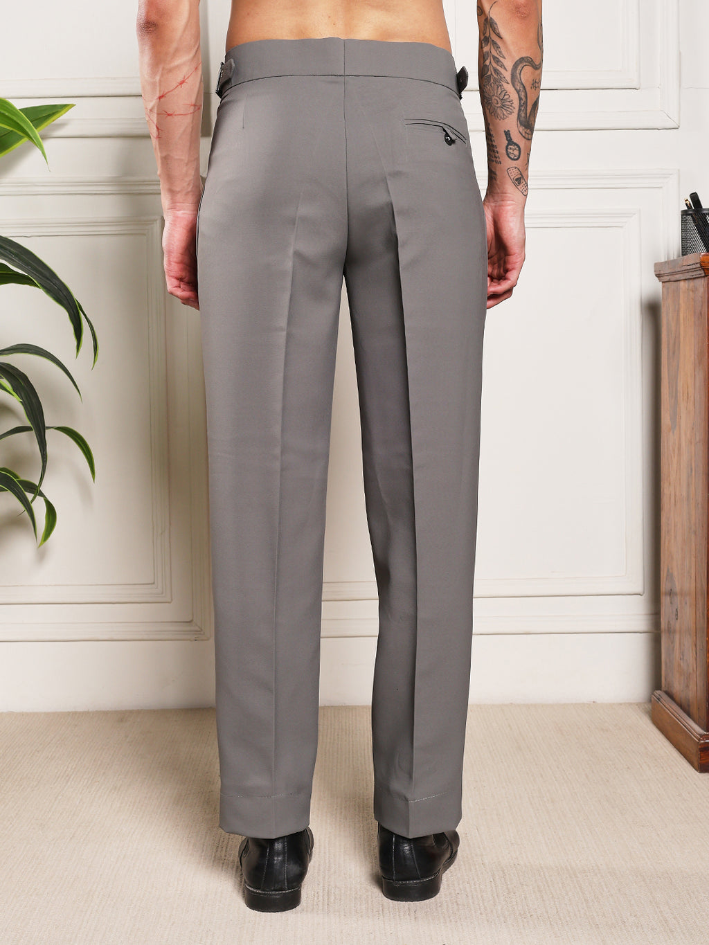 Loose Fit Classic Buckle Perfect Grey Gurkha Pants