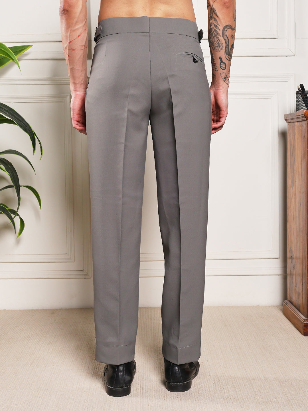 Loose Fit Classic Buckle Perfect Grey Gurkha Pants