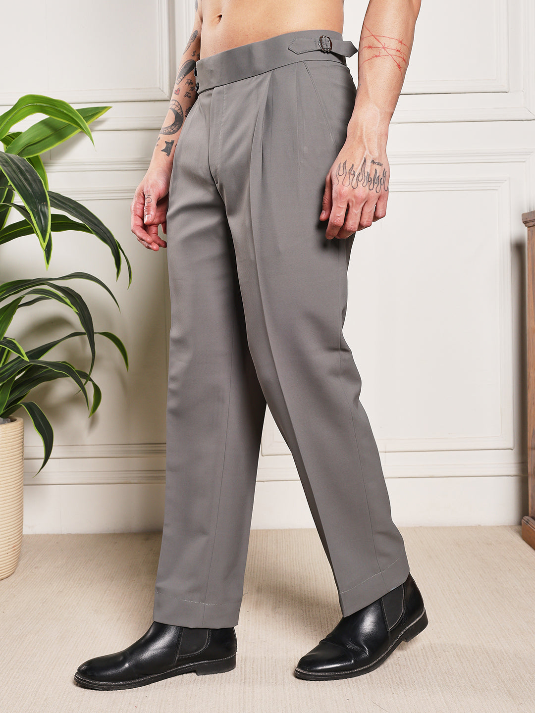 Loose Fit Double Button Perfect Grey Gurkha Pants