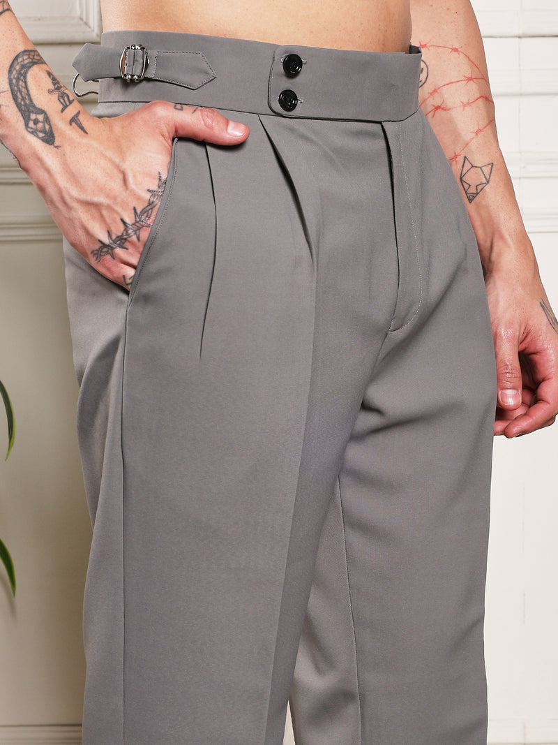 Loose Fit Double Button Perfect Grey Gurkha Pants