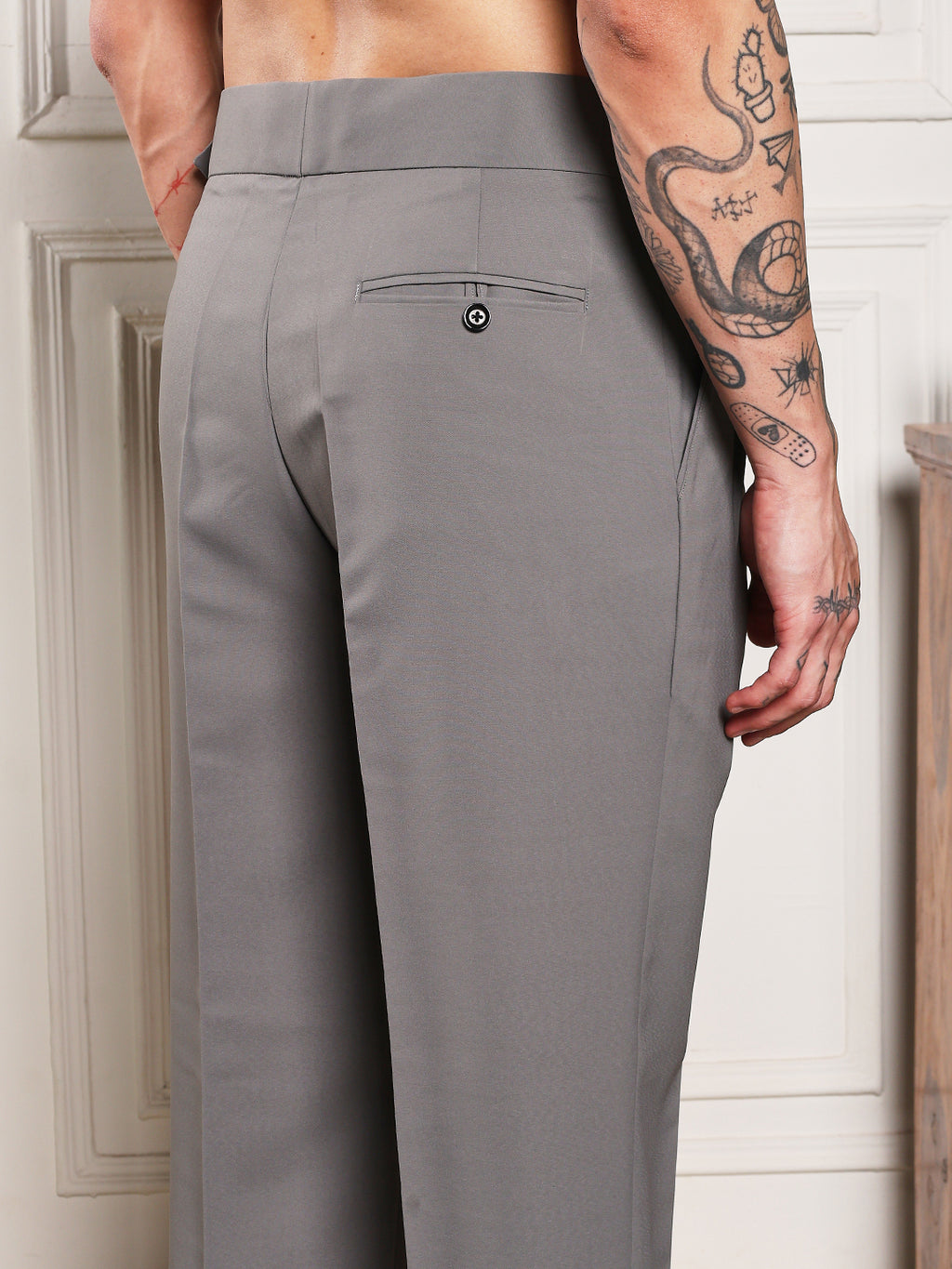 Loose Fit Double Button Perfect Grey Gurkha Pants