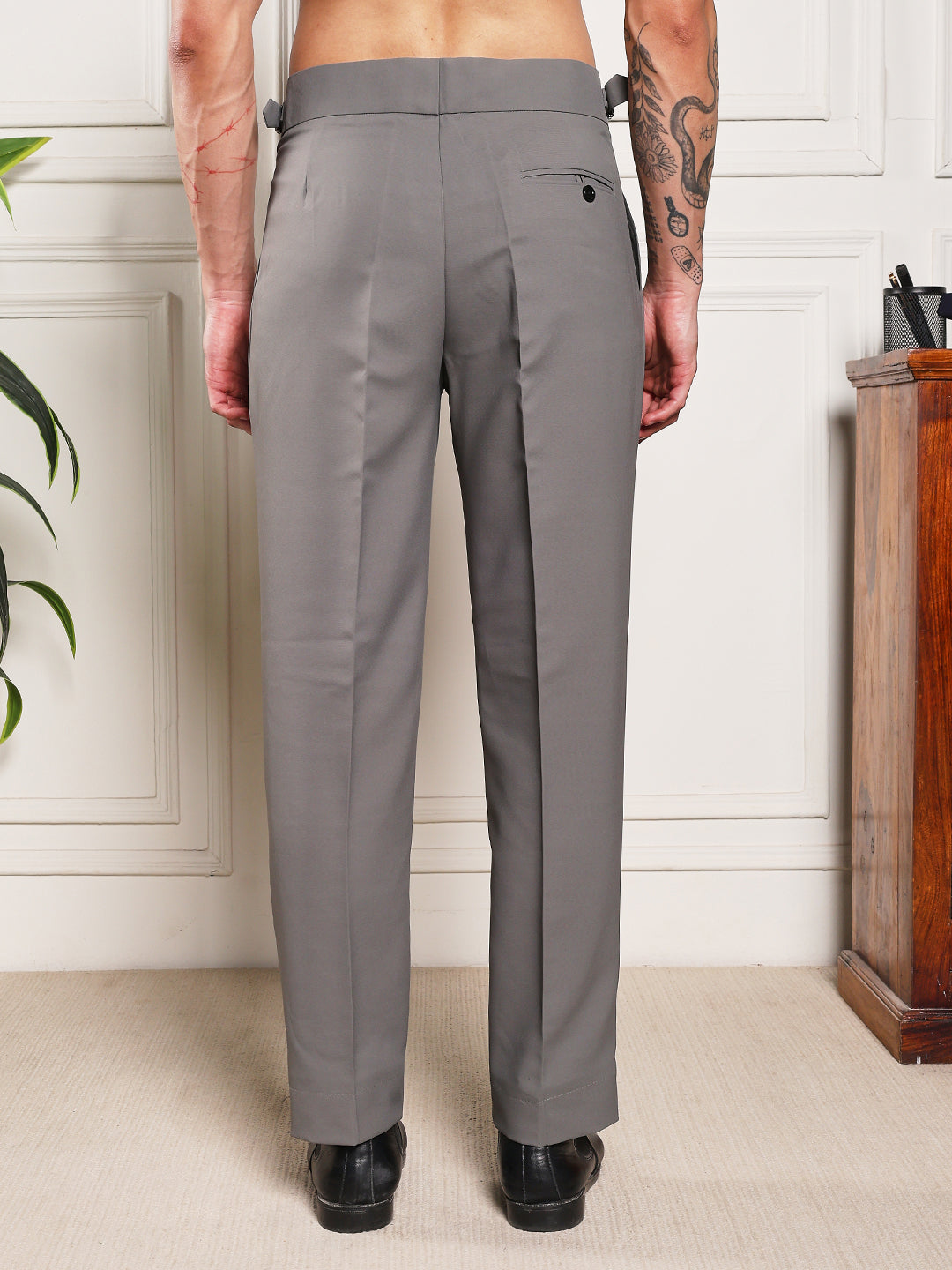 Loose Fit Double Button Perfect Grey Gurkha Pants