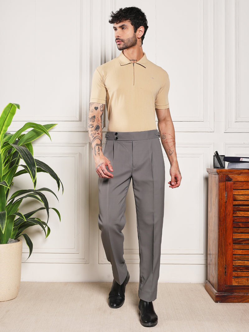 Loose Fit Double Button Perfect Grey Gurkha Pants