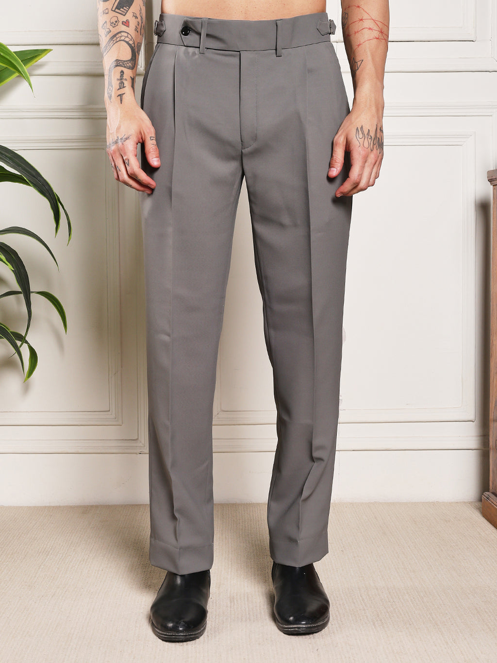 Loose Fit Signature Buckle Perfect Grey Gurkha Pants