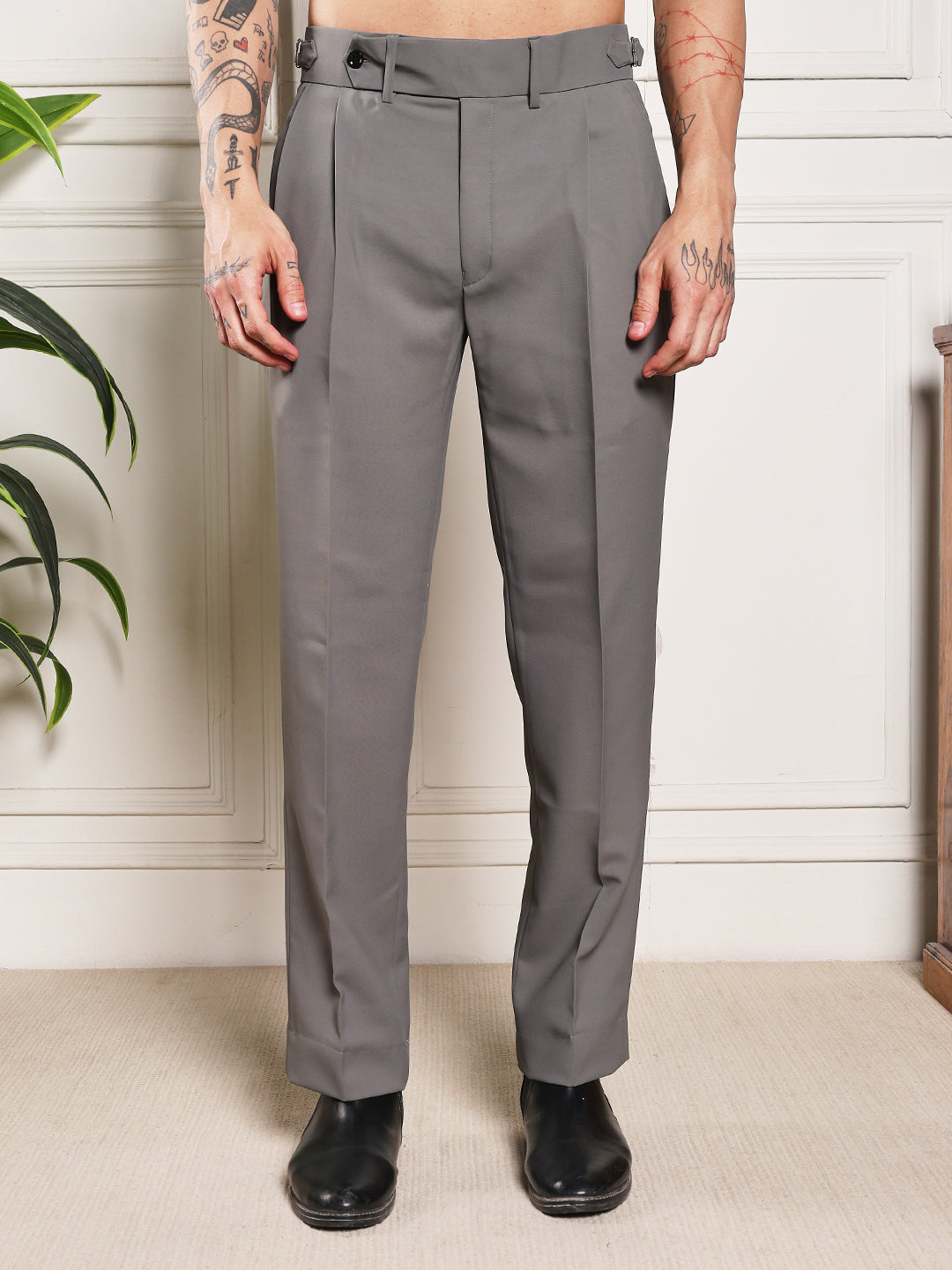 Loose Fit Signature Buckle Perfect Grey Gurkha Pants