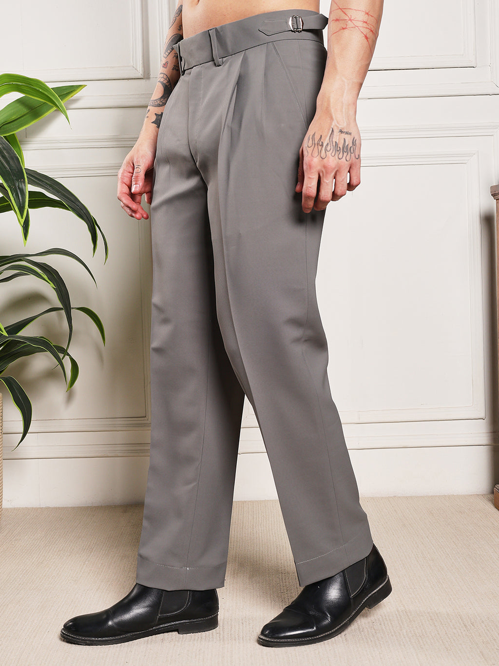 Loose Fit Signature Buckle Perfect Grey Gurkha Pants