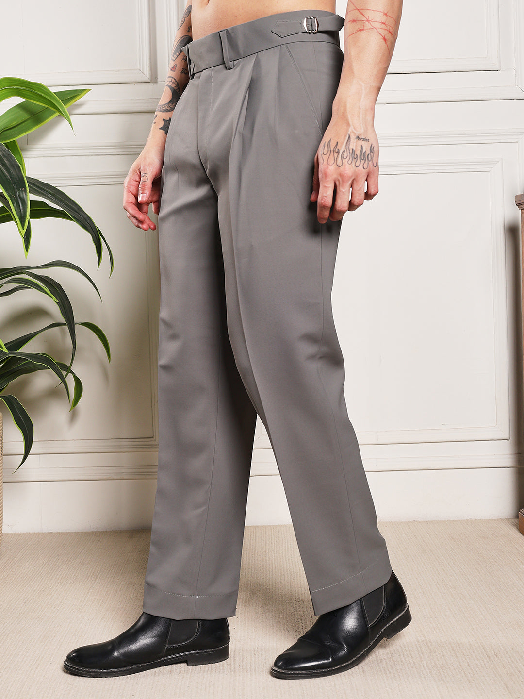 Loose Fit Signature Buckle Perfect Grey Gurkha Pants