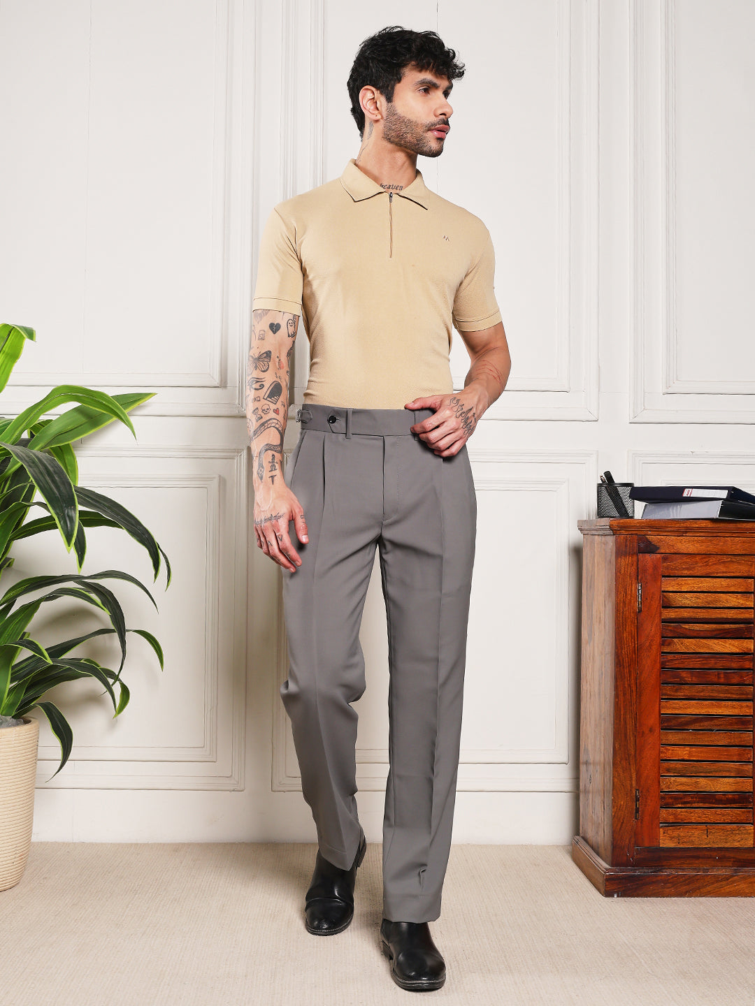 Loose Fit Signature Buckle Perfect Grey Gurkha Pants