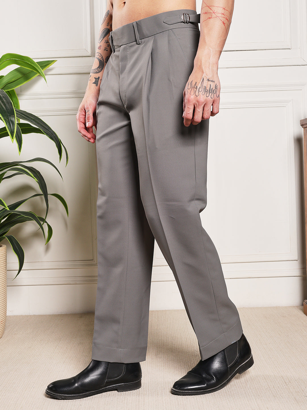 Loose Fit Single Buckle Prefect Grey Gurkha Pants