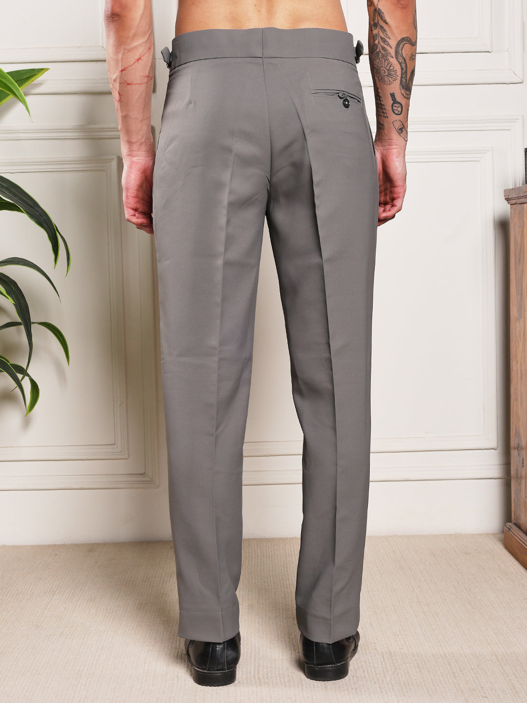 Loose Fit Single Buckle Prefect Grey Gurkha Pants