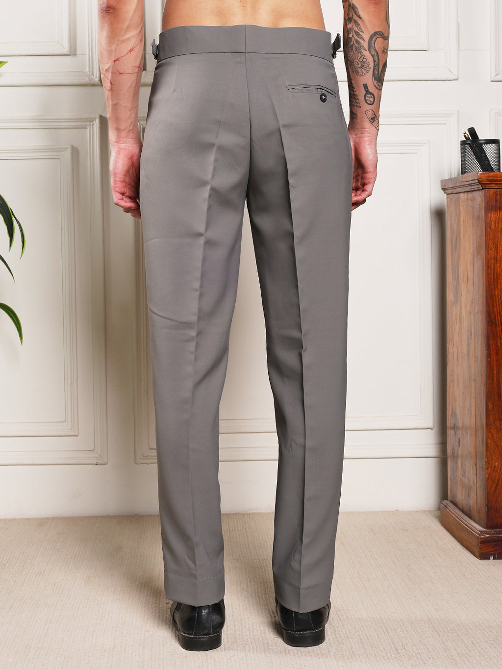 Loose Fit Double Buckle Perfect Grey Gurkha Pants