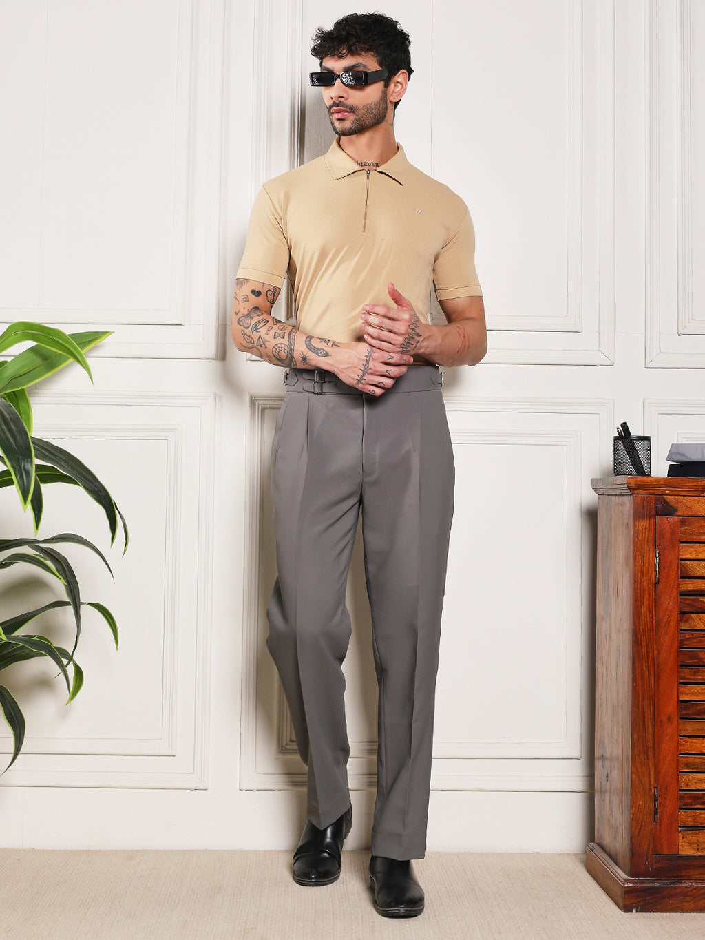 Loose Fit Double Buckle Perfect Grey Gurkha Pants