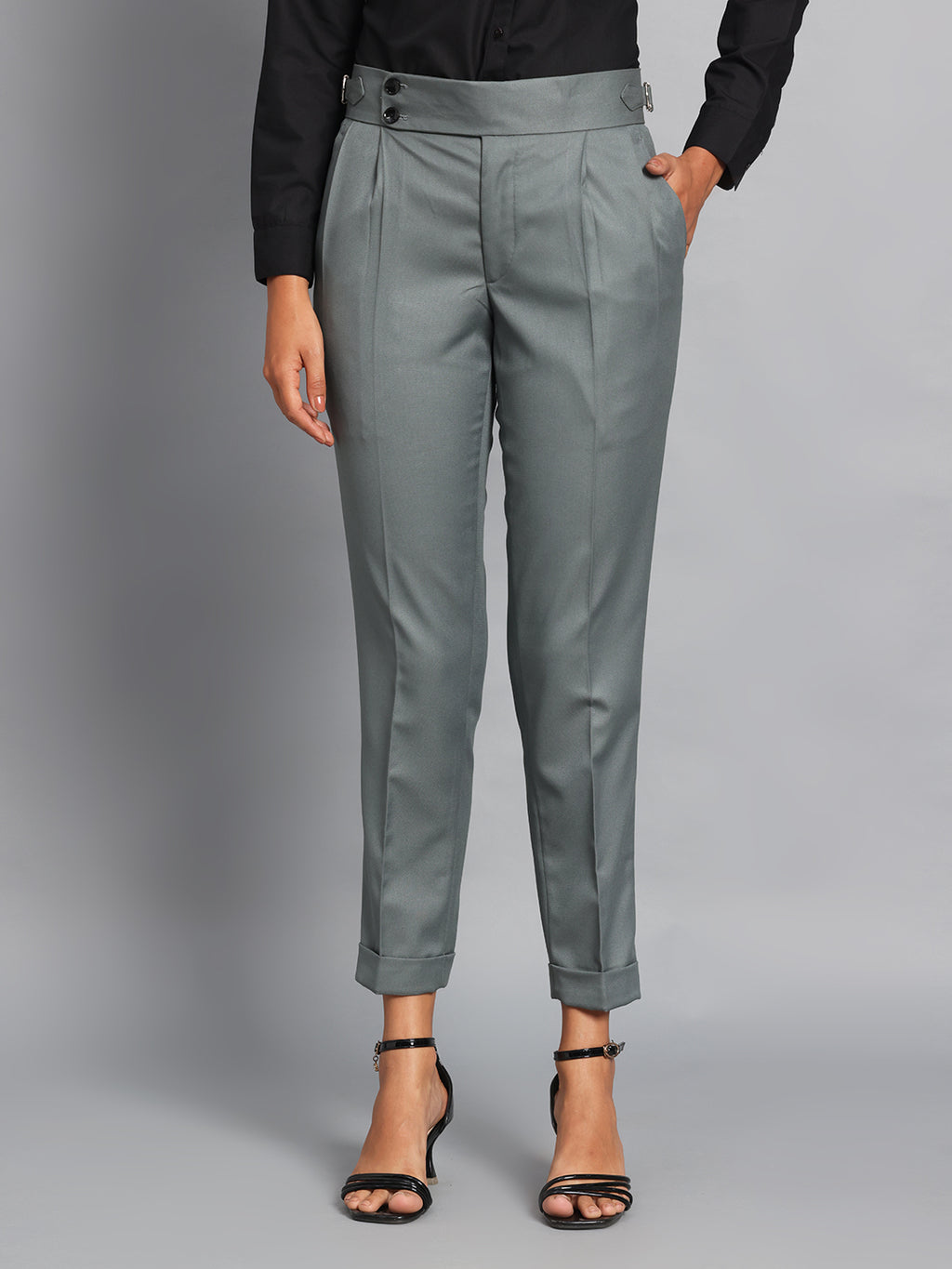 Double Button Olive Green Ladies Gurkha Pant