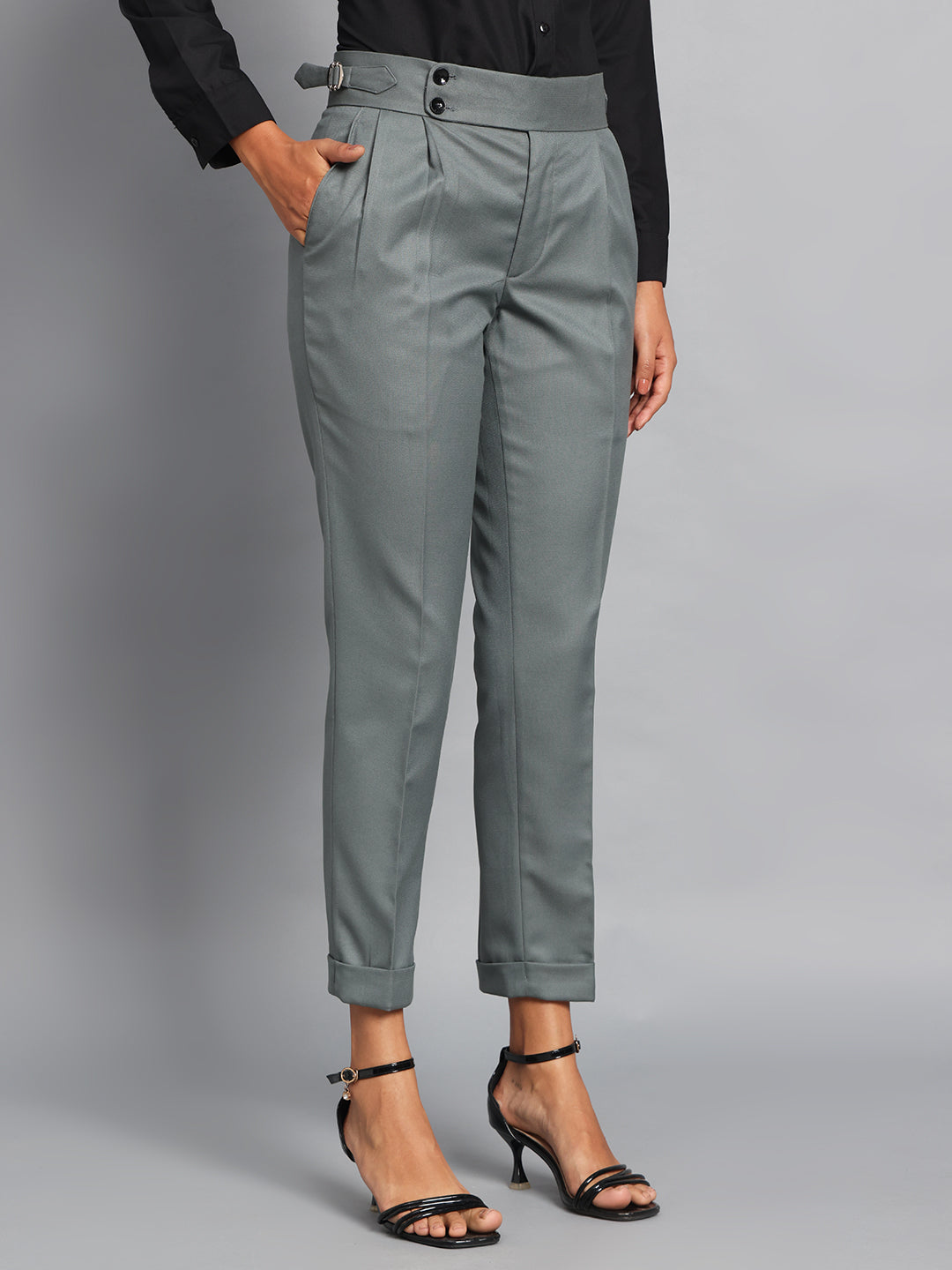 Double Button Olive Green Ladies Gurkha Pant