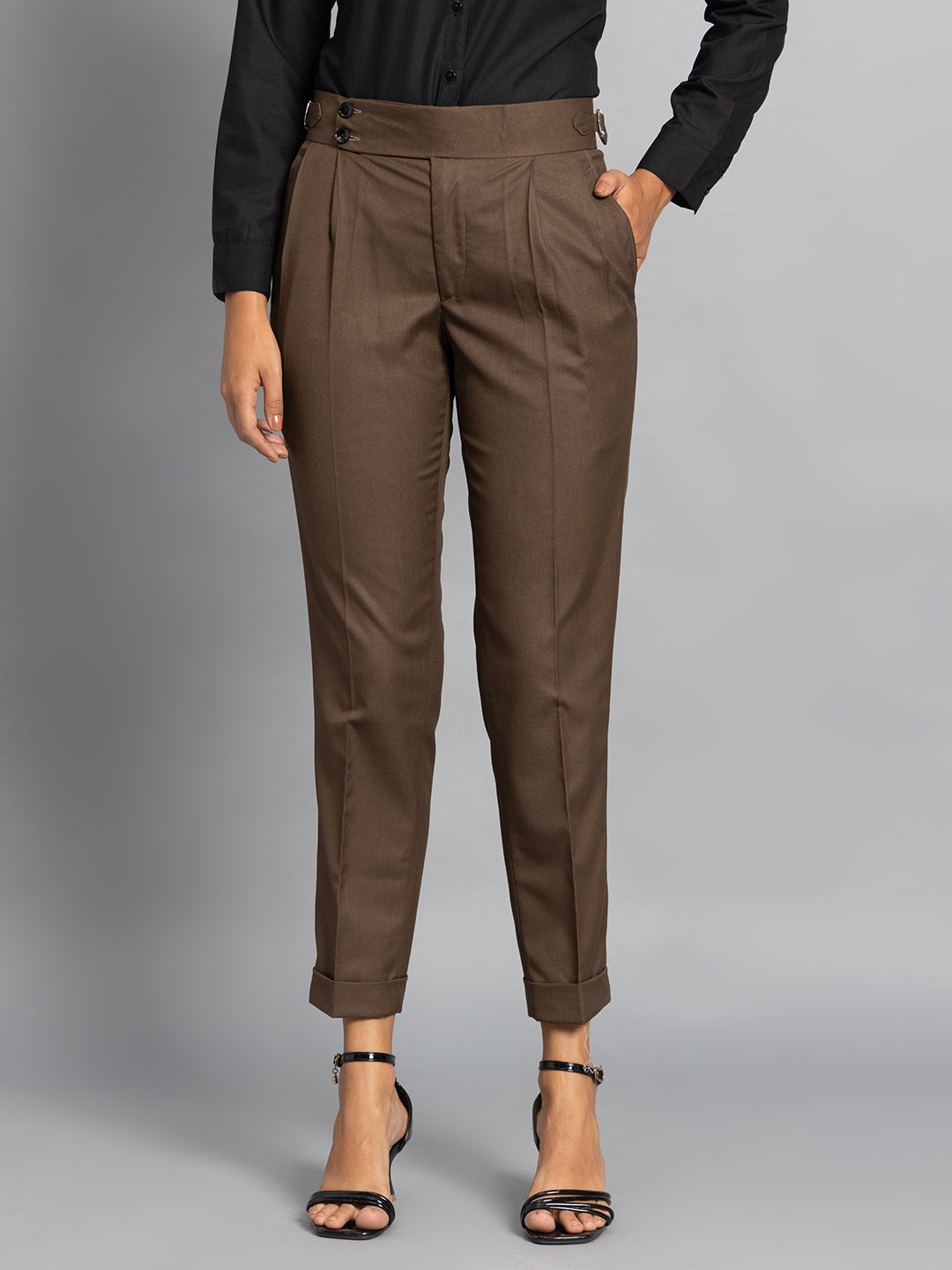 Double Button Coffee Brown Ladies Gurkha Pant
