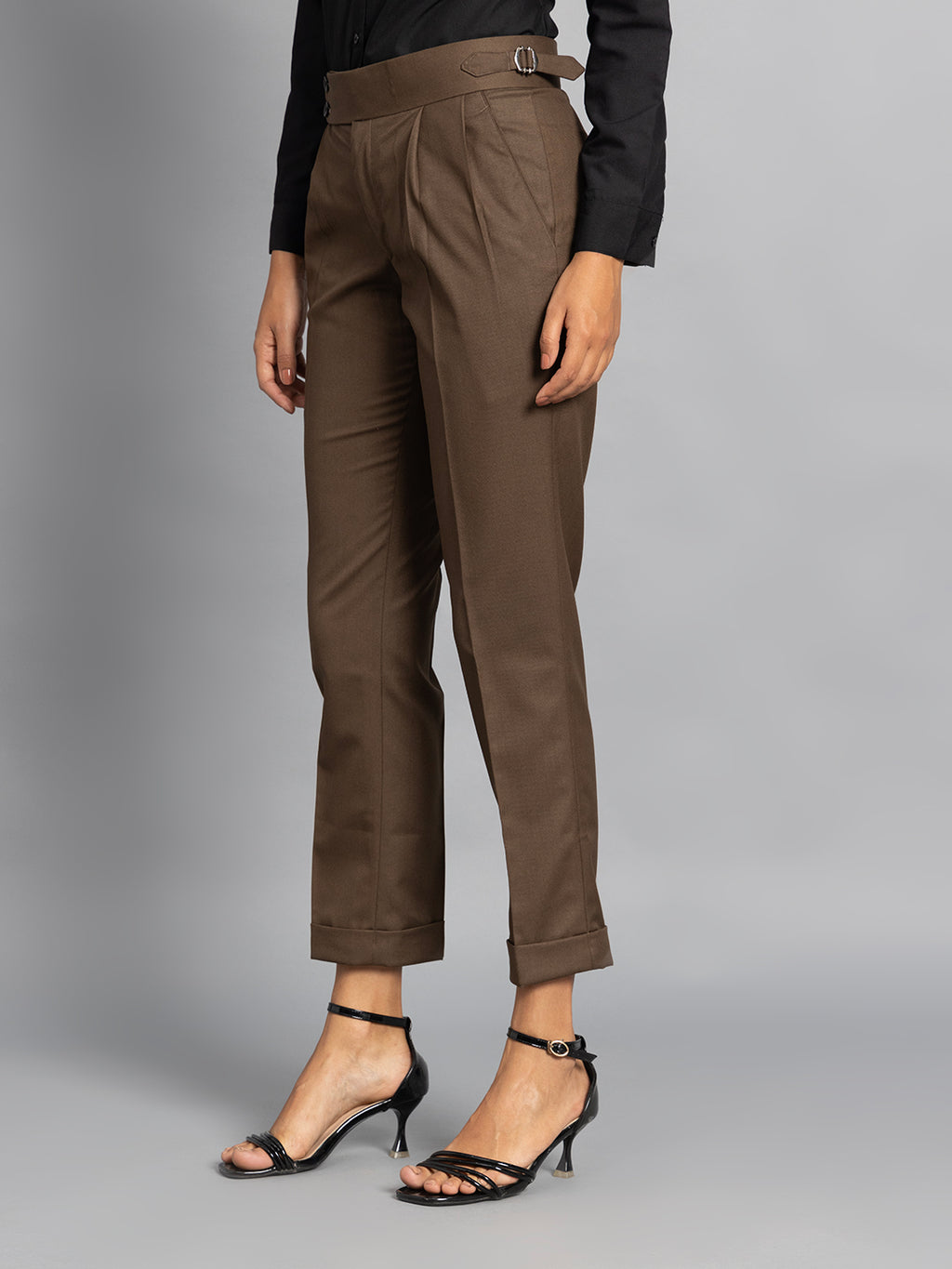 Double Button Coffee Brown Ladies Gurkha Pant