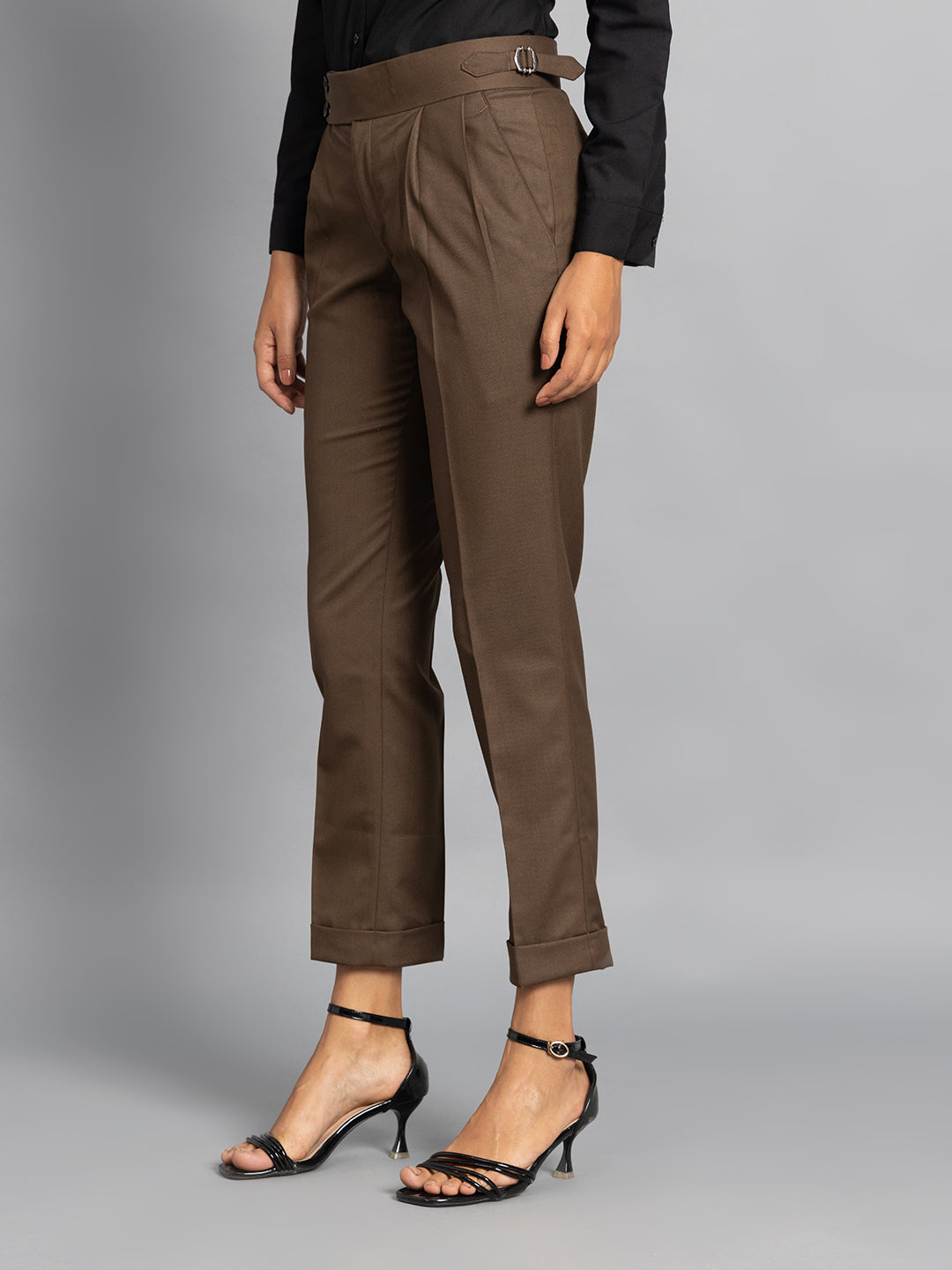 Double Button Coffee Brown Ladies Gurkha Pant