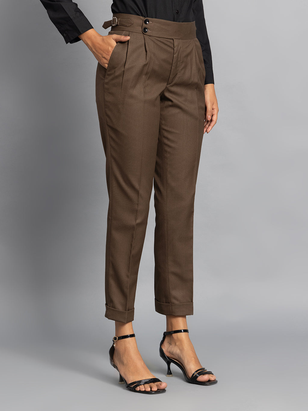 Double Button Coffee Brown Ladies Gurkha Pant