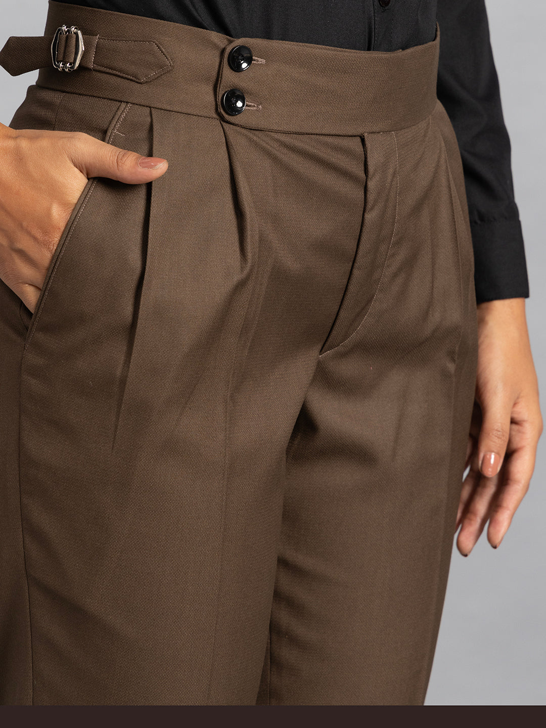 Double Button Coffee Brown Ladies Gurkha Pant