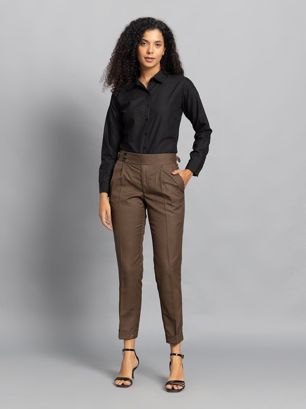 Double Button Coffee Brown Ladies Gurkha Pant