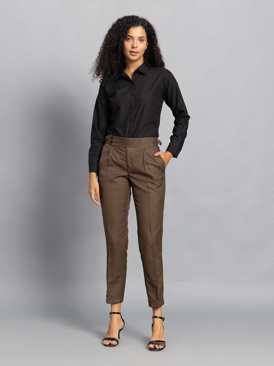 Double Button Coffee Brown Ladies Gurkha Pant