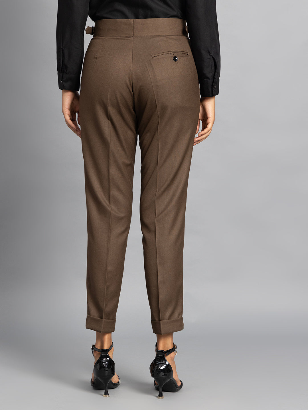 Double Button Coffee Brown Ladies Gurkha Pant