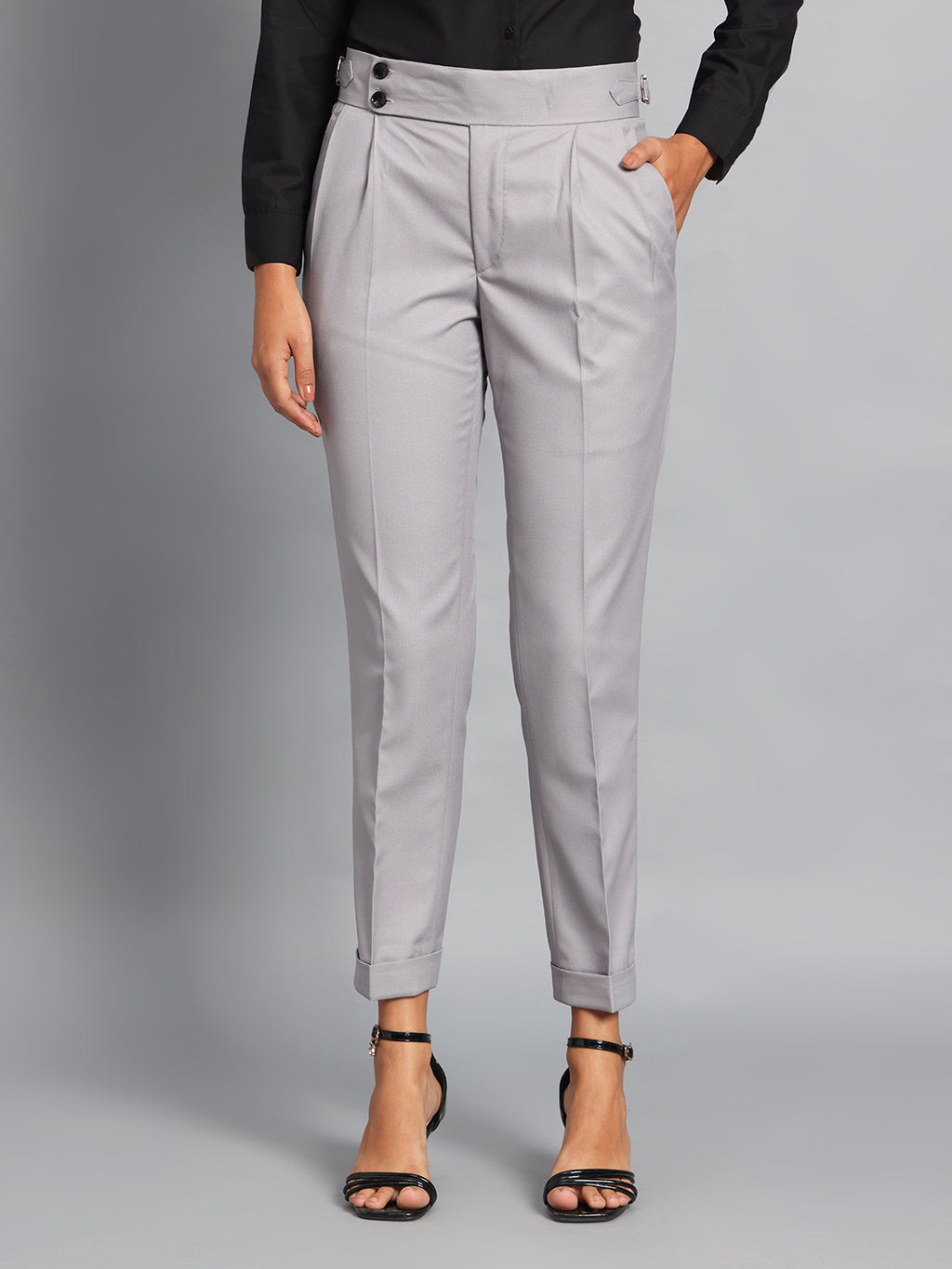 Double Button Light Grey Ladies Gurkha Pant