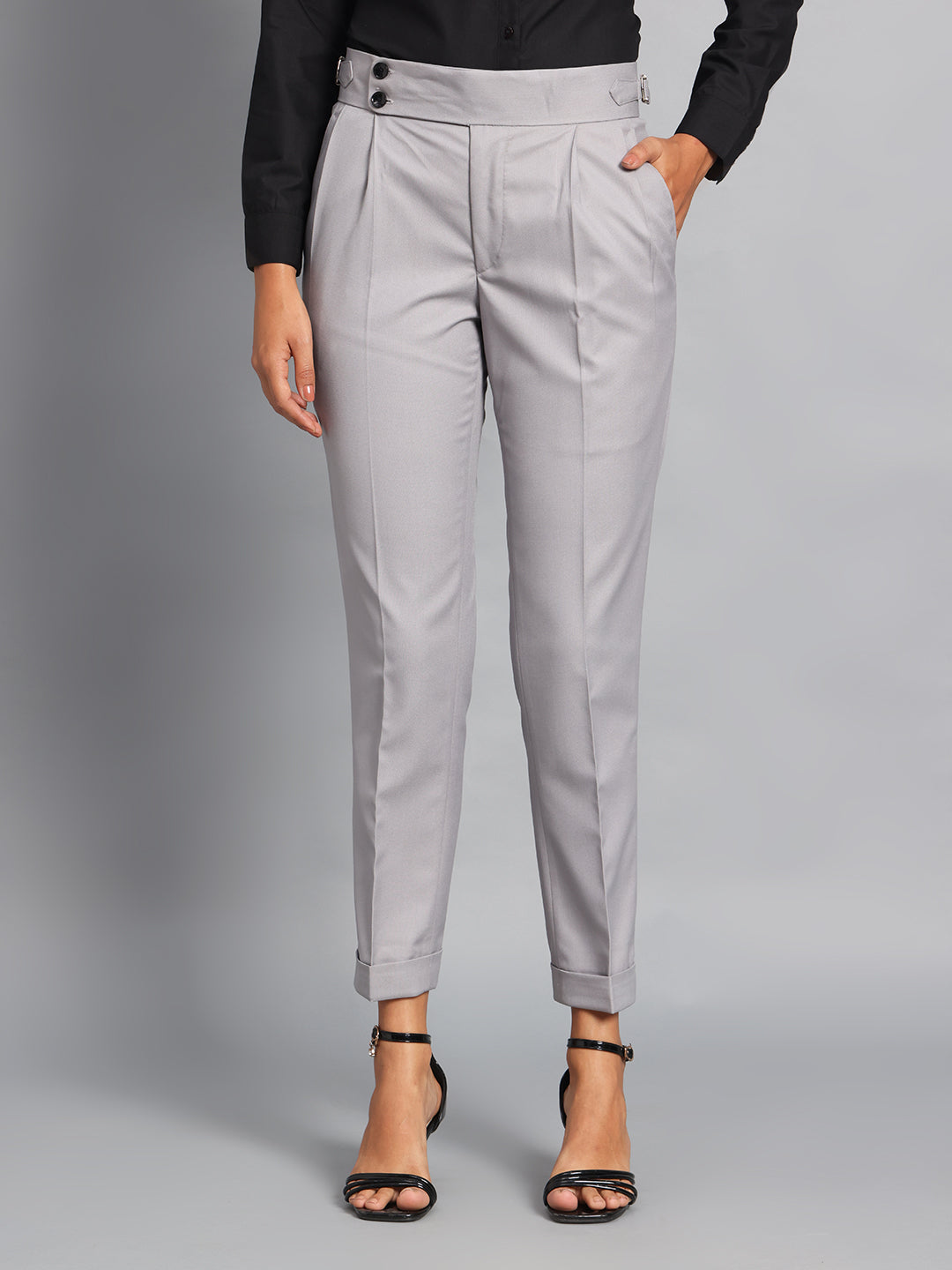 Double Button Light Grey Ladies Gurkha Pant