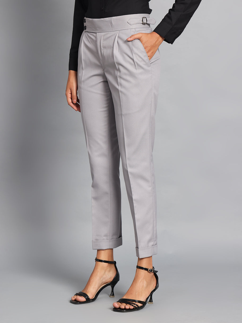 Double Button Light Grey Ladies Gurkha Pant