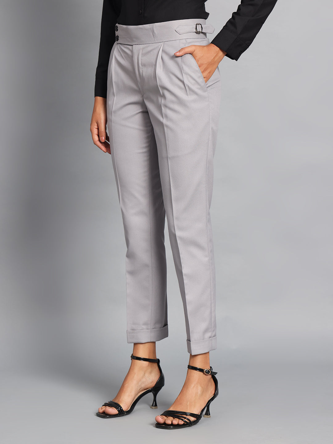 Double Button Light Grey Ladies Gurkha Pant