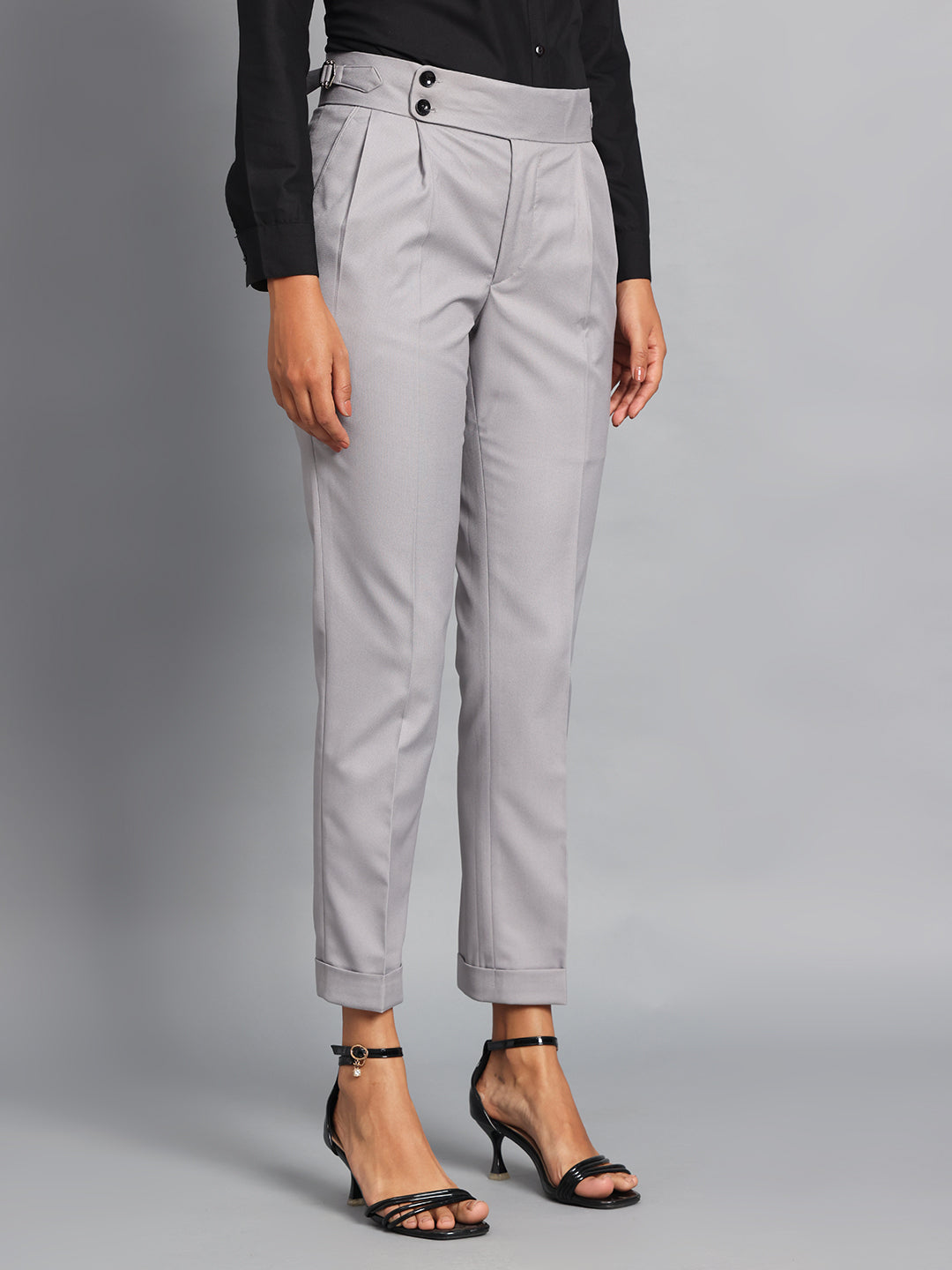 Double Button Light Grey Ladies Gurkha Pant