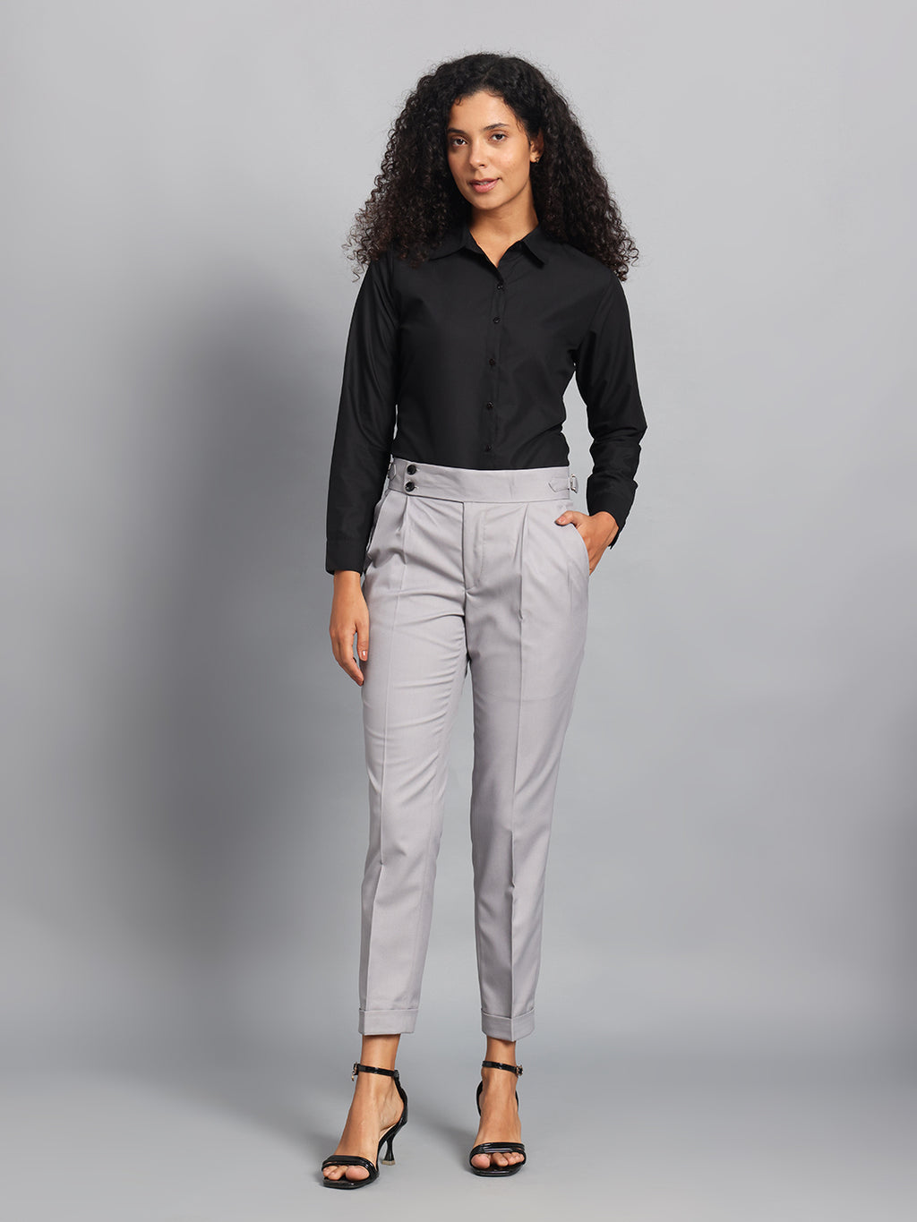 Double Button Light Grey Ladies Gurkha Pant