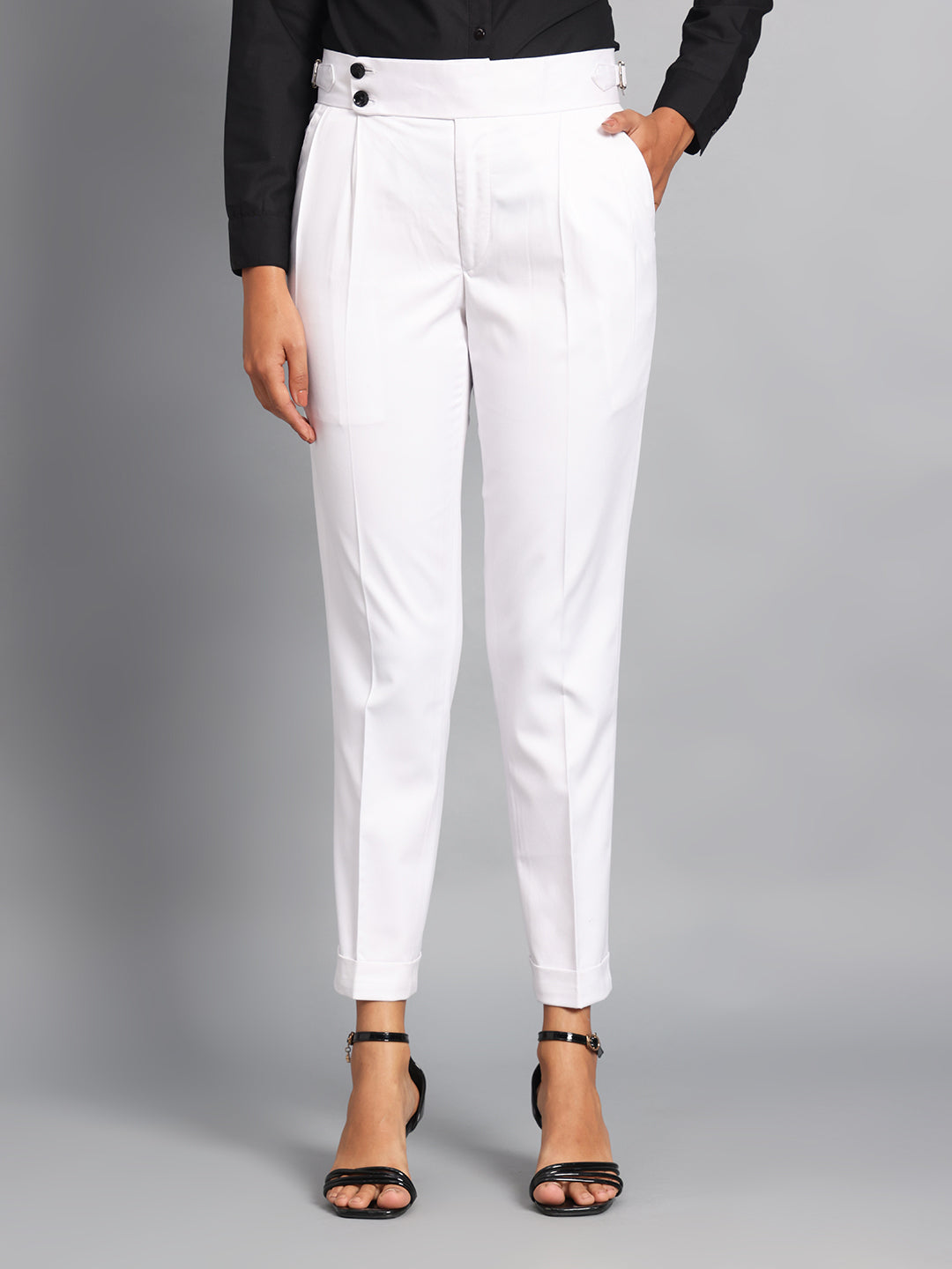 Double Button Royal White Ladies Gurkha Pant