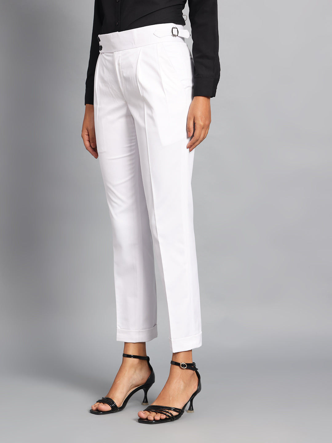 Double Button Royal White Ladies Gurkha Pant