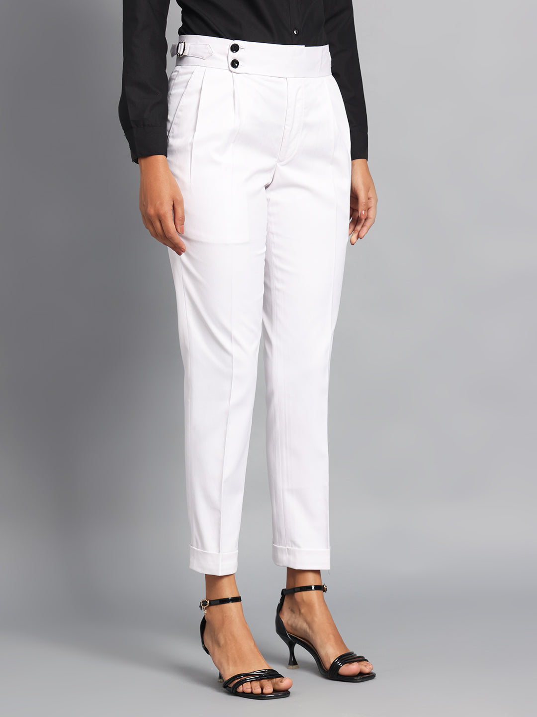 Double Button Royal White Ladies Gurkha Pant