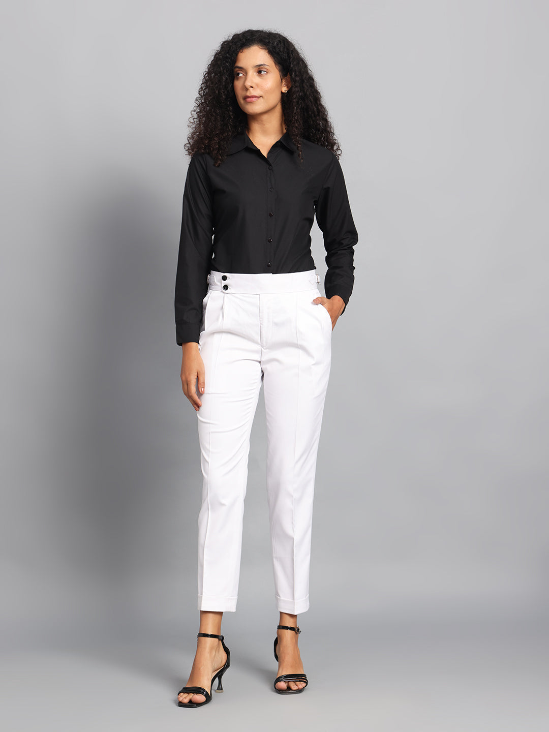 Double Button Royal White Ladies Gurkha Pant