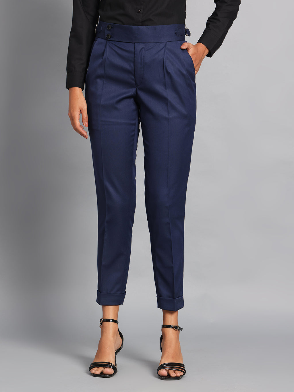 Double Button Navy Blue Ladies Gurkha Pant