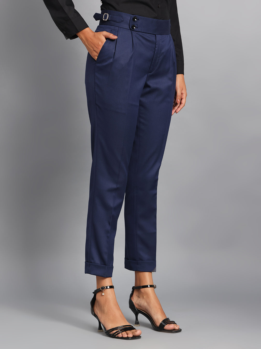 Double Button Navy Blue Ladies Gurkha Pant