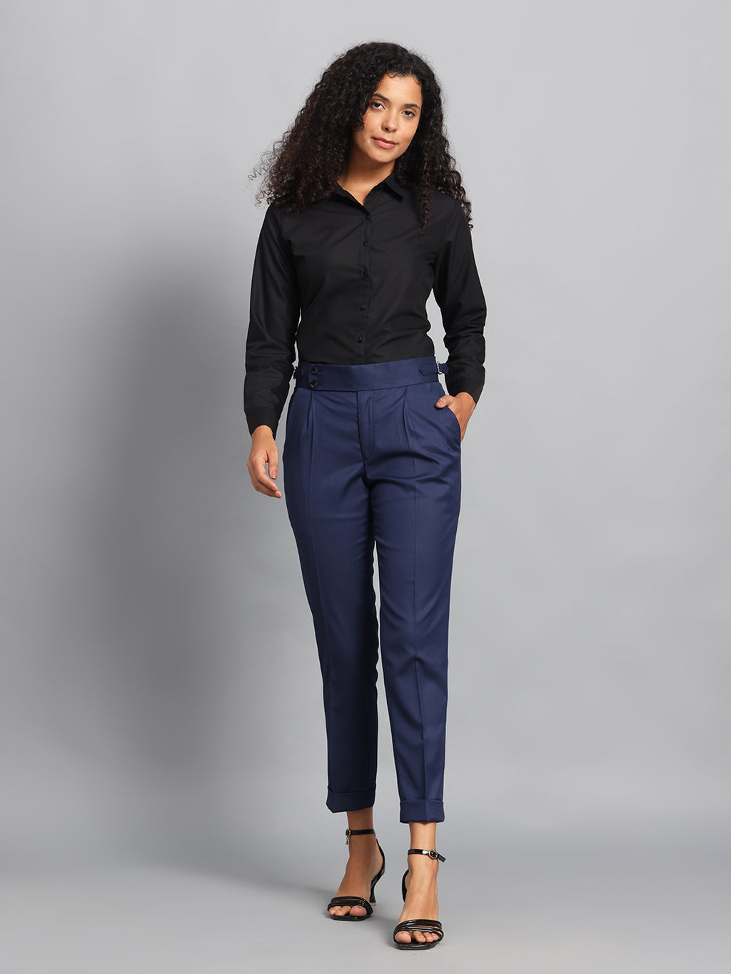 Double Button Navy Blue Ladies Gurkha Pant