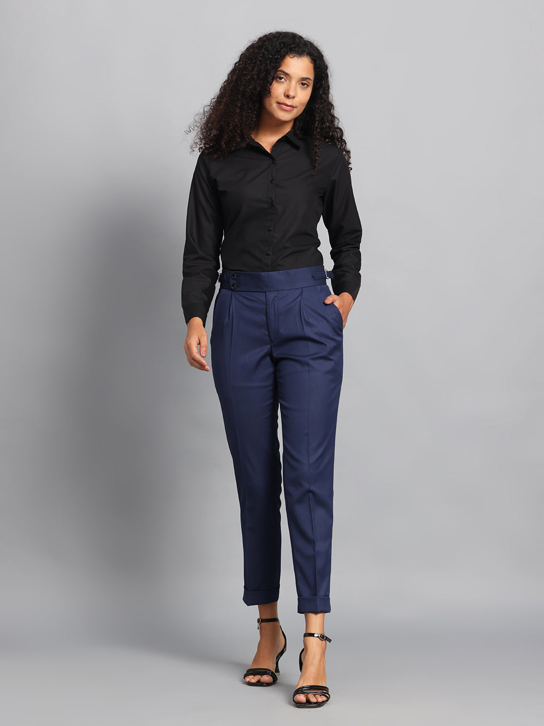 Double Button Navy Blue Ladies Gurkha Pant