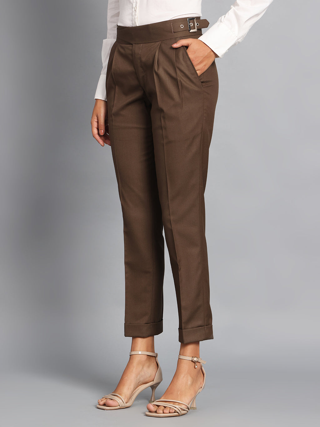 Classic Buckle Coffee Brown Ladies Gurkha Pant