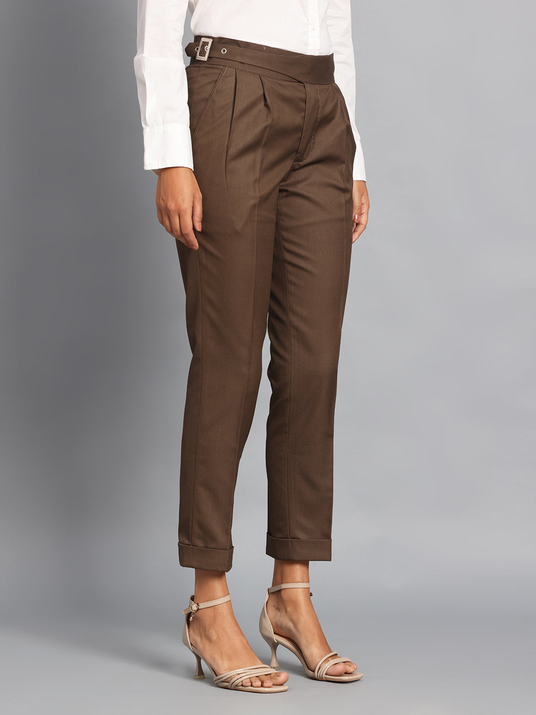 Classic Buckle Coffee Brown Ladies Gurkha Pant