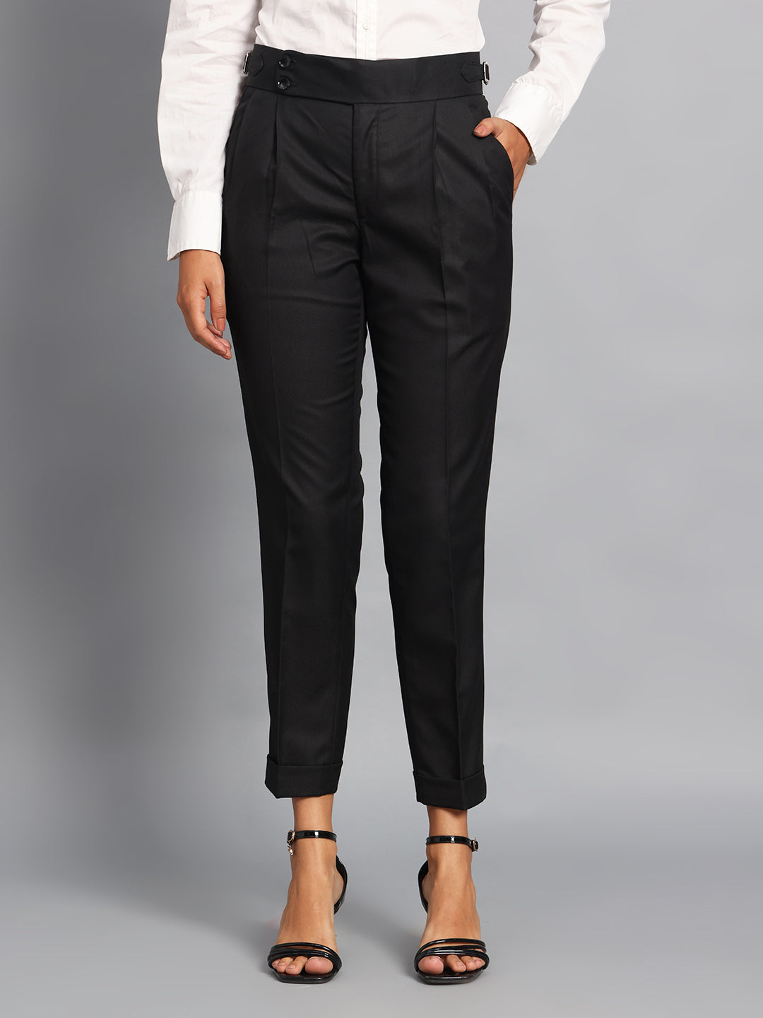 Double Button Royal Black Ladies Gurkha Pant