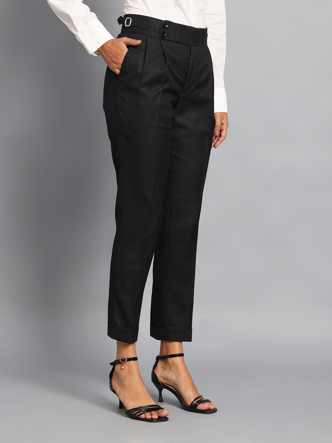 Double Button Royal Black Ladies Gurkha Pant