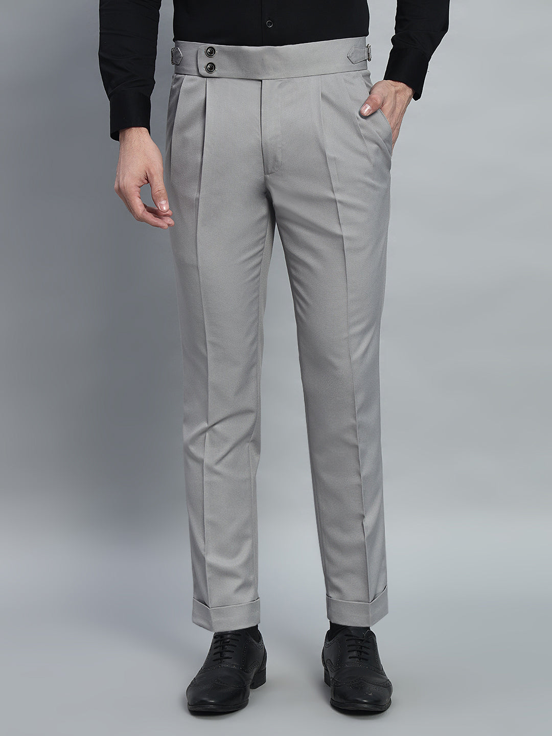 Double Button Light Grey Gurkha Pant
