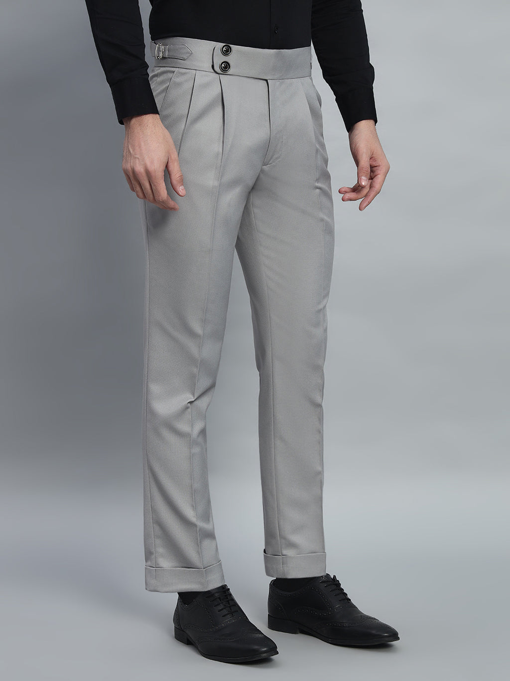 Double Button Light Grey Gurkha Pant