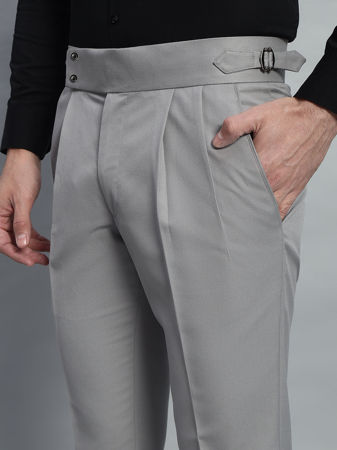 Double Button Light Grey Gurkha Pant