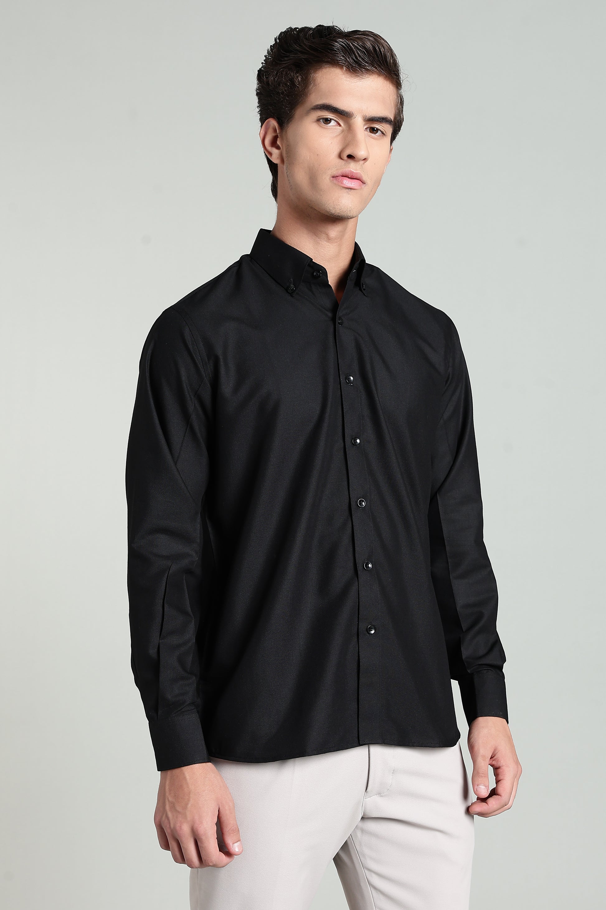 Royal Black Blended Cotton - Button Down Collar - Full Sleave Shirt